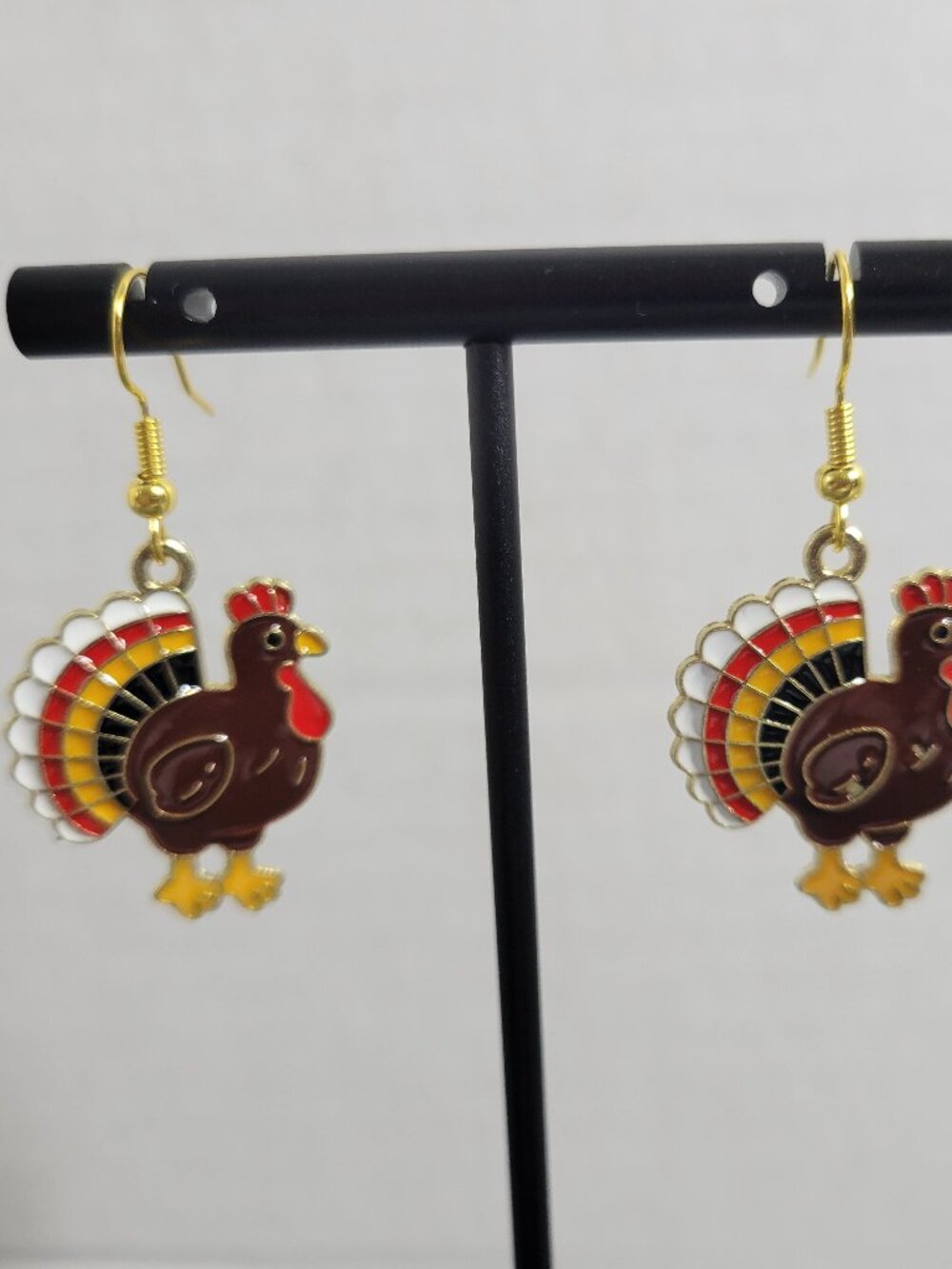 Thanksgiving Turkey Dangle Earrings Gold Tone Fall Autumn Harvest Holiday E121E